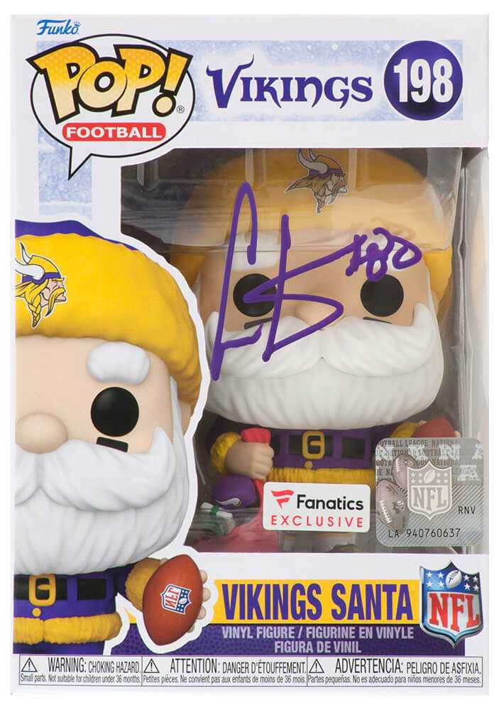 Cris Carter Signed Minnesota Vikings 'SANTA' Funko Pop Doll #198 - Schwartz Authenticated