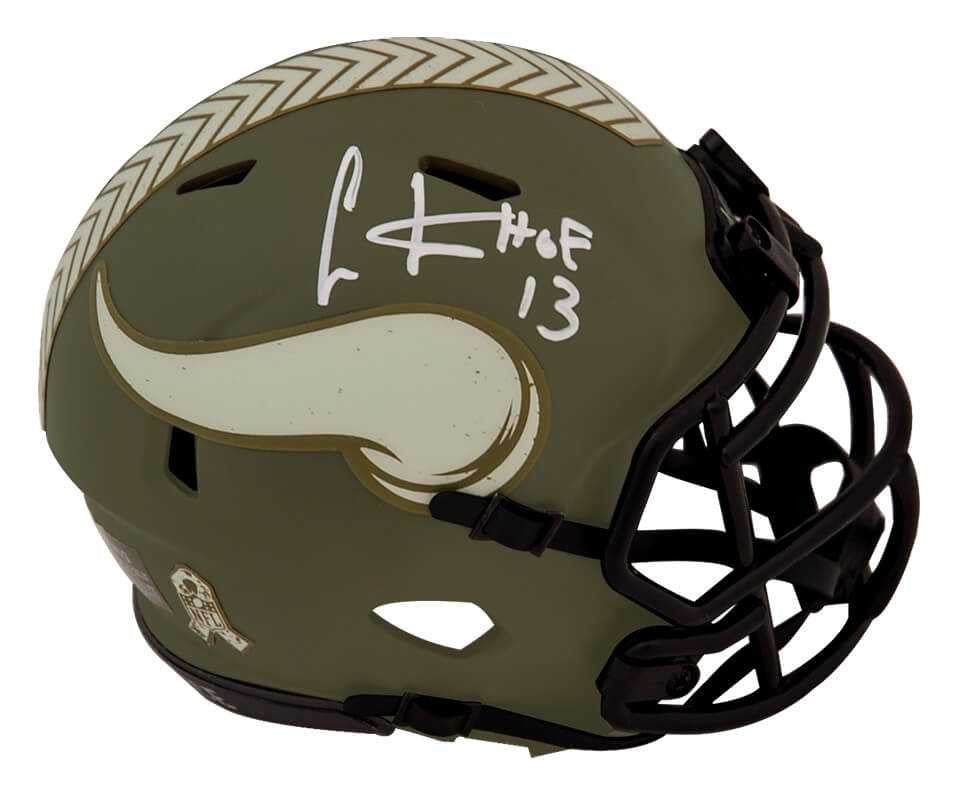 Cris Carter Signed Minnesota Vikings Salute to Service Riddell Speed Mini Helmet w/HOF'13 - Schwartz Authenticated