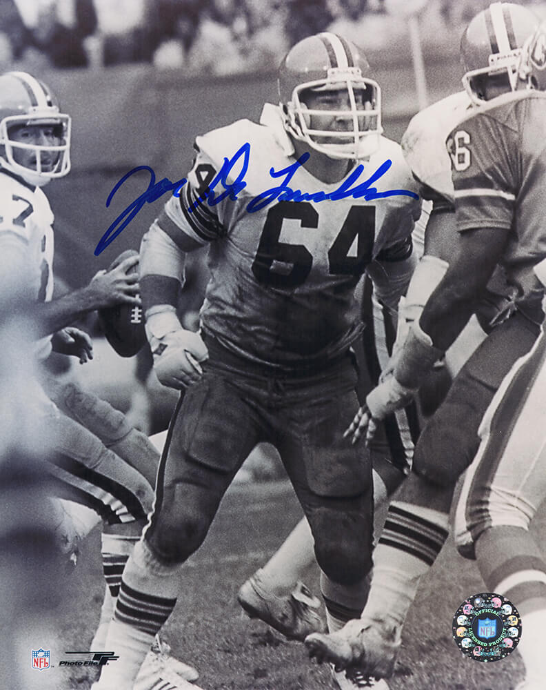 Joe DeLamielleure Signed Cleveland Browns Action B&W 8x10 Photo