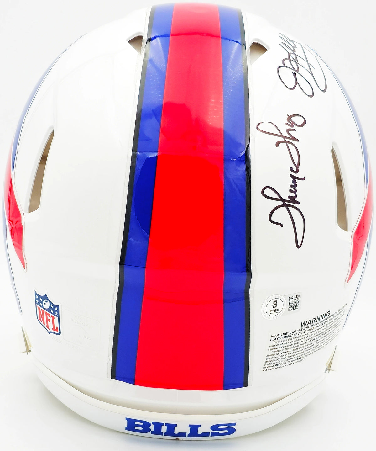 Jim Kelly, Thurman Thomas & Andre Reed Autographed Buffalo Bills Team Greats White Full Size Speed Authentic Helmet Beckett BAS Witness