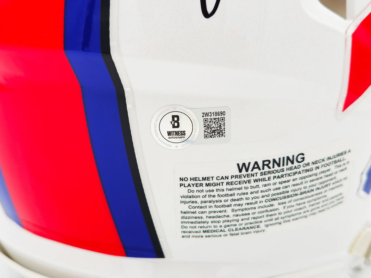 Jim Kelly, Thurman Thomas & Andre Reed Autographed Buffalo Bills Team Greats White Full Size Speed Authentic Helmet Beckett BAS Witness