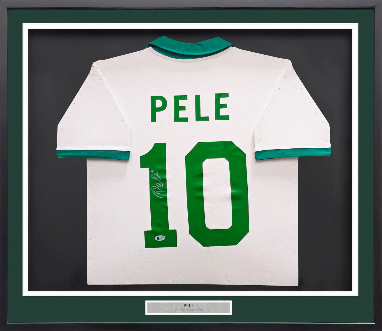 Pelé Signed New York Cosmos Framed White Jersey - Beckett (BAS)
