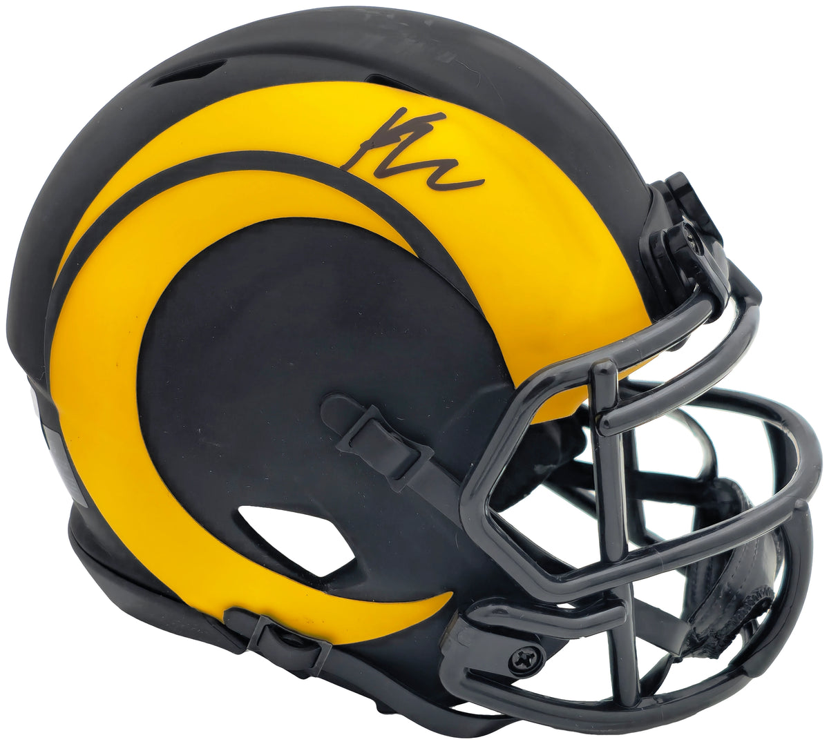 Kyren Williams Autographed Los Angeles Rams Eclipse Black Speed Mini Helmet - Beckett BAS Witnessed Authenticated