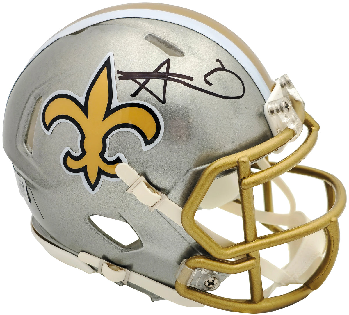Alvin Kamara Autographed New Orleans Saints Flash Gray Speed Mini Helmet - Beckett BAS Witnessed Authenticated
