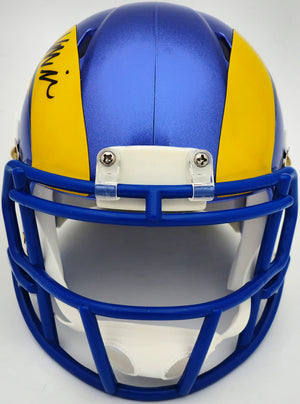 Kyren Williams Autographed Los Angeles Rams Blue Speed Mini Helmet - Beckett BAS Witnessed Authenticated