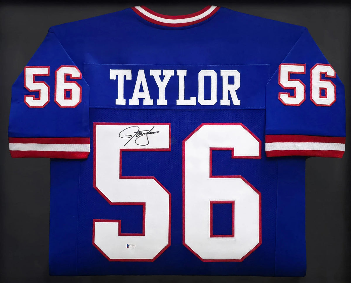 Lawrence Taylor Autographed Framed New York Giants Blue Jersey (Approx. 31x36) - Beckett BAS Authenticated