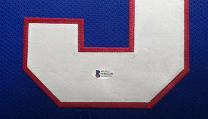 Lawrence Taylor Autographed Framed New York Giants Blue Jersey (Approx. 31x36) - Beckett BAS Authenticated