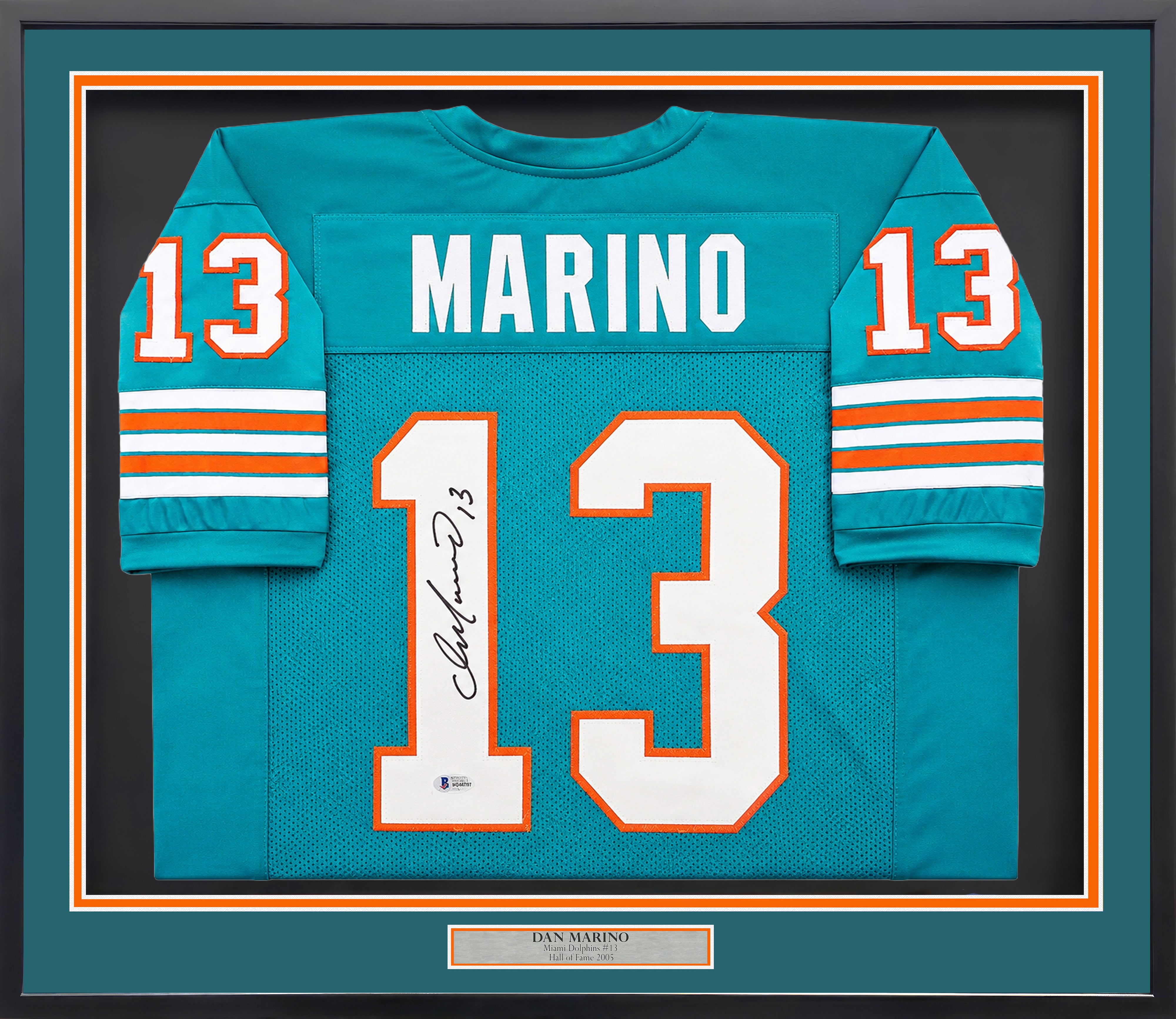 Dan Marino Signed Dolphins Framed Teal Jersey - Beckett (BAS)
