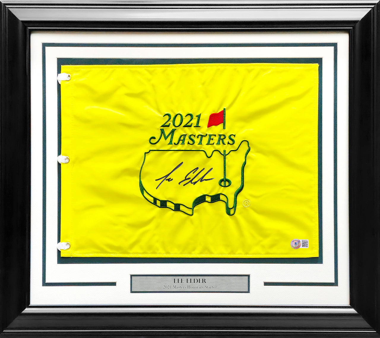 Lee Elder Autographed Framed 2021 Masters Golf Pin Flag Honorary Starter Beckett BAS Stock #243016