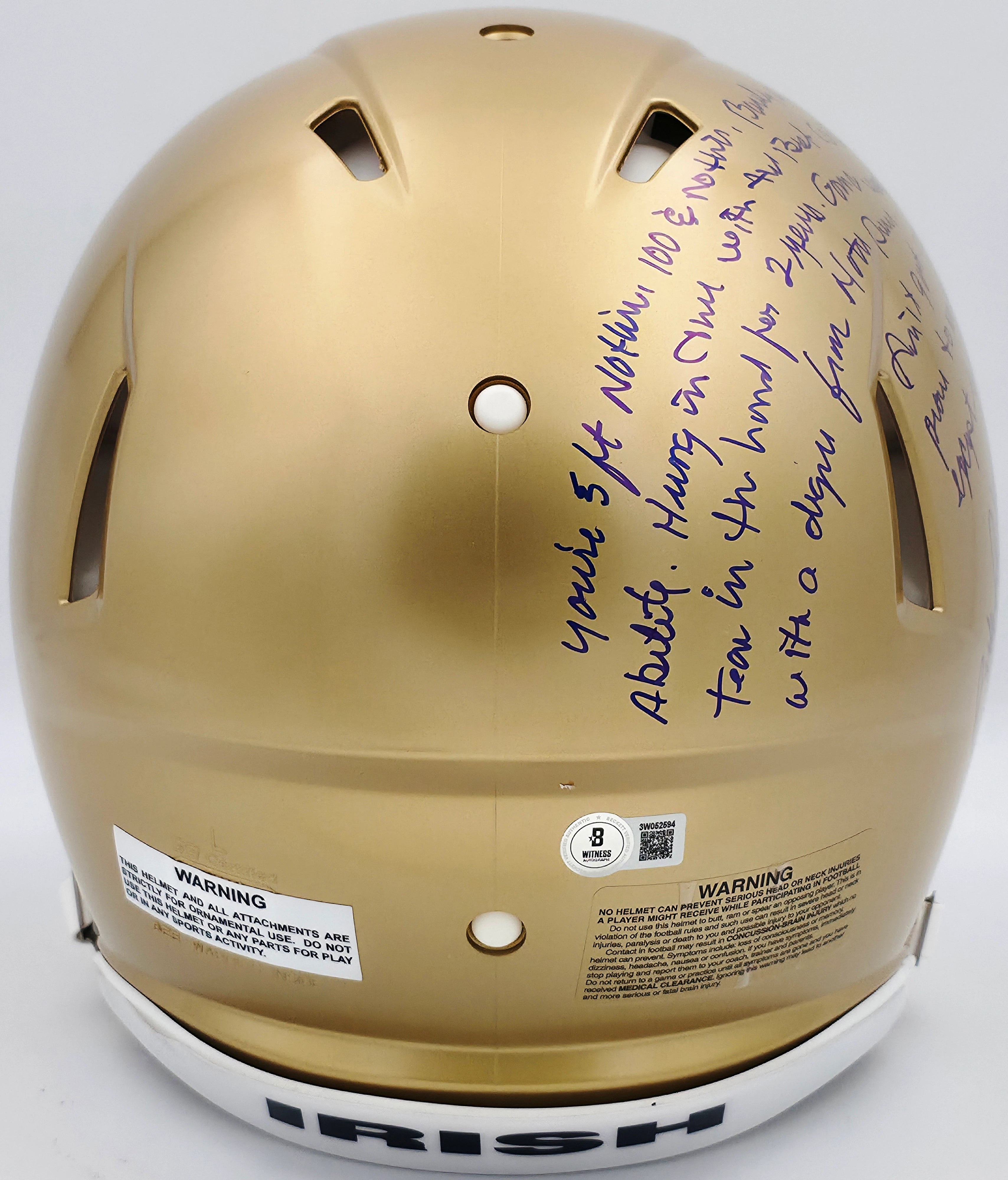 Notre Dame Fighting Irish Rudy Ruettiger Autographed Riddell Full Size Authentic Speed Helmet w/ Full Movie Speech - Beckett BAS Witness COA