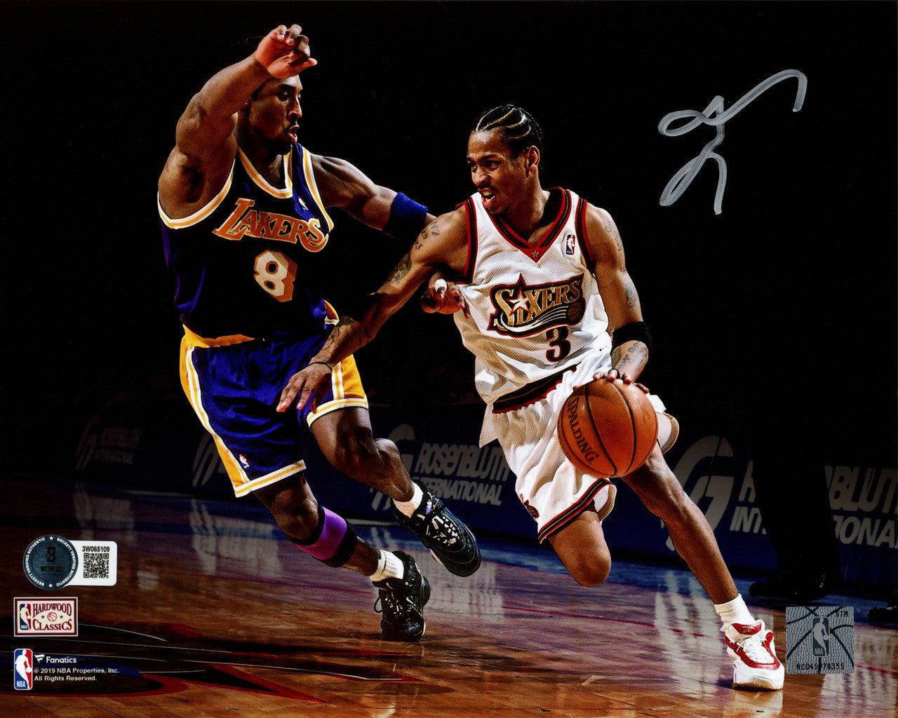 Allen Iverson Autographed 8x10 Photo Philadelphia 76ers vs. Kobe Bryant Beckett BAS Witness Stock #243616