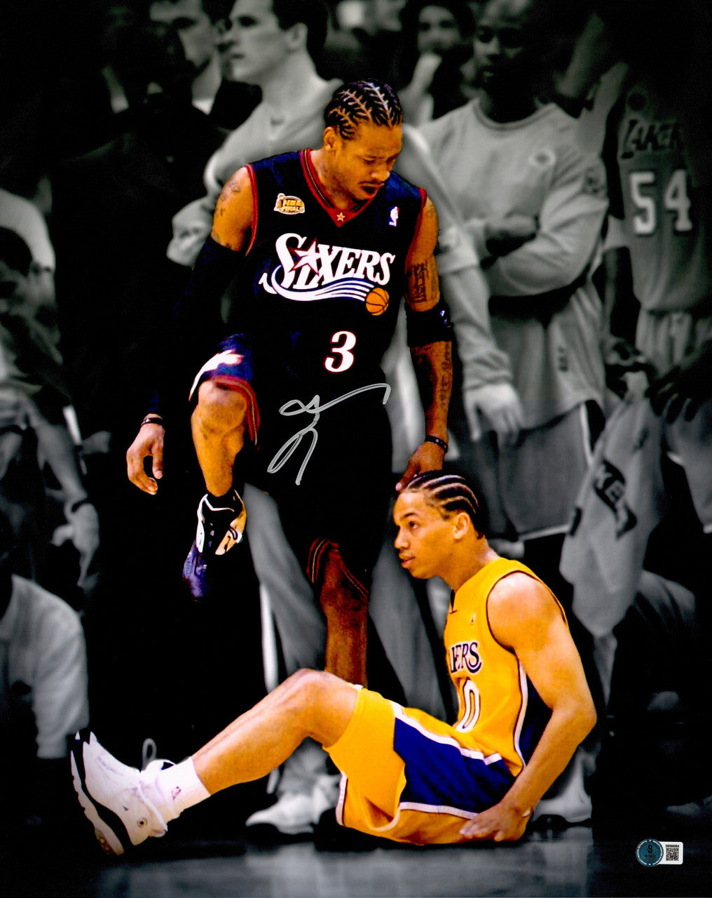 Allen Iverson Autographed 16x20 Photo Philadelphia 76ers Step Over vs. Tyronn Lue (Los Angeles Lakers) Beckett BAS Witness Stock #243629