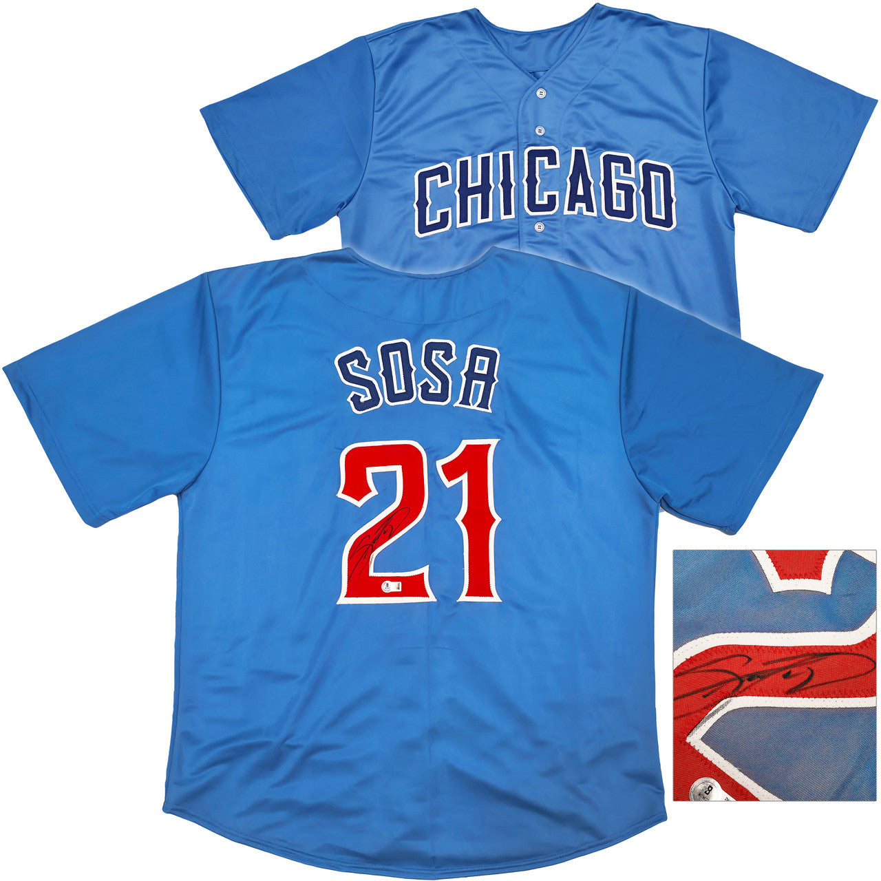 Chicago Cubs Sammy Sosa Autographed Blue Jersey Beckett BAS Witness