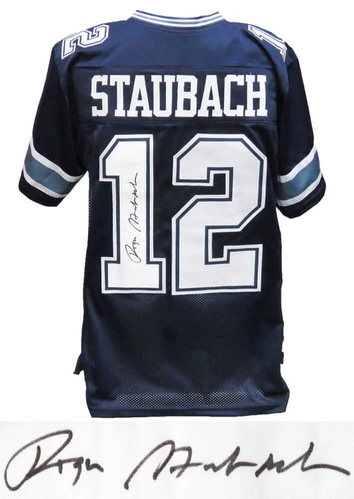 Roger Staubach Signed Dallas Cowboys Navy Blue Football Jersey – Schwartz Sports COA