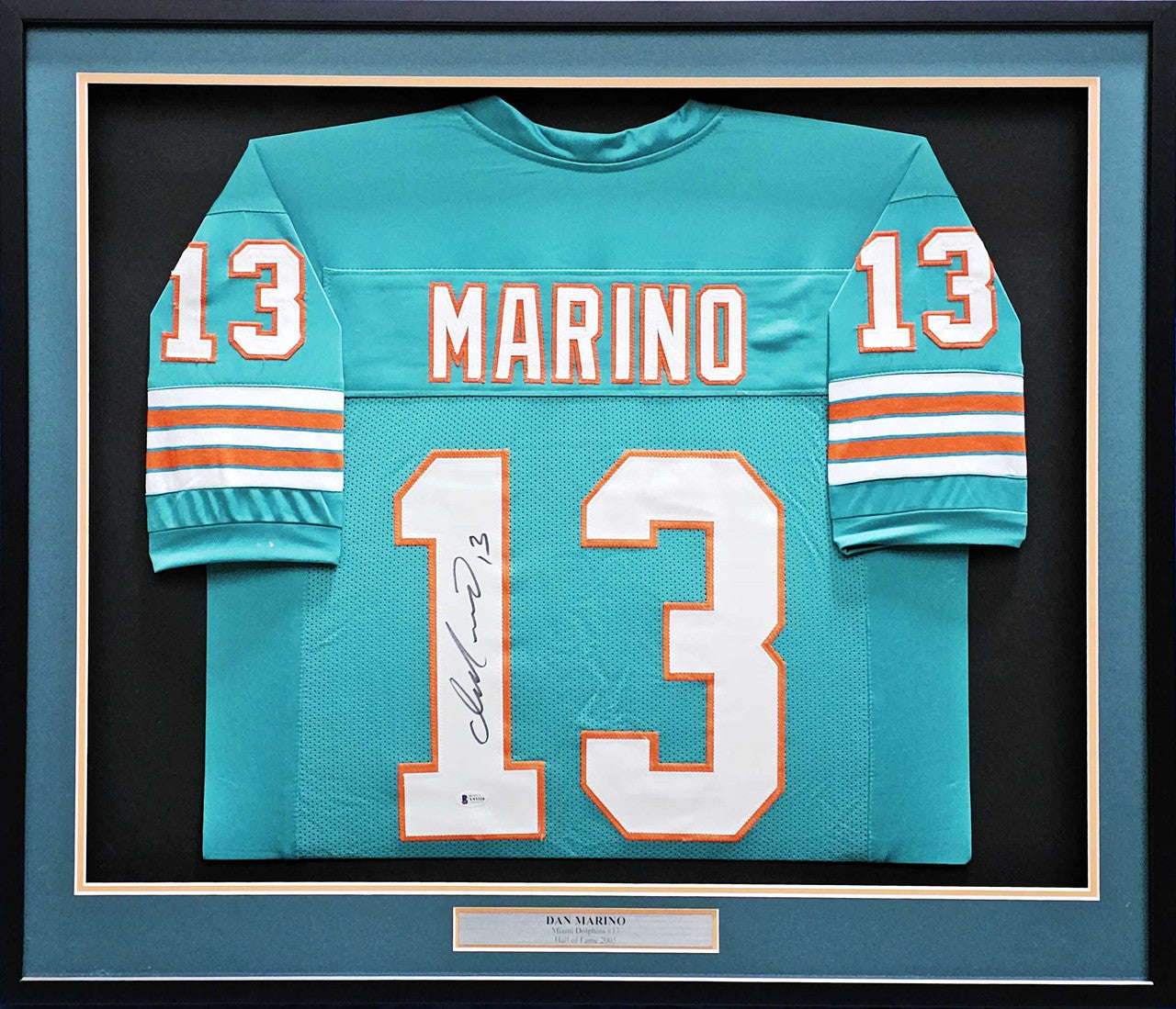 Dan Marino Autographed Miami Dolphins Framed Teal Jersey – Beckett BAS COA