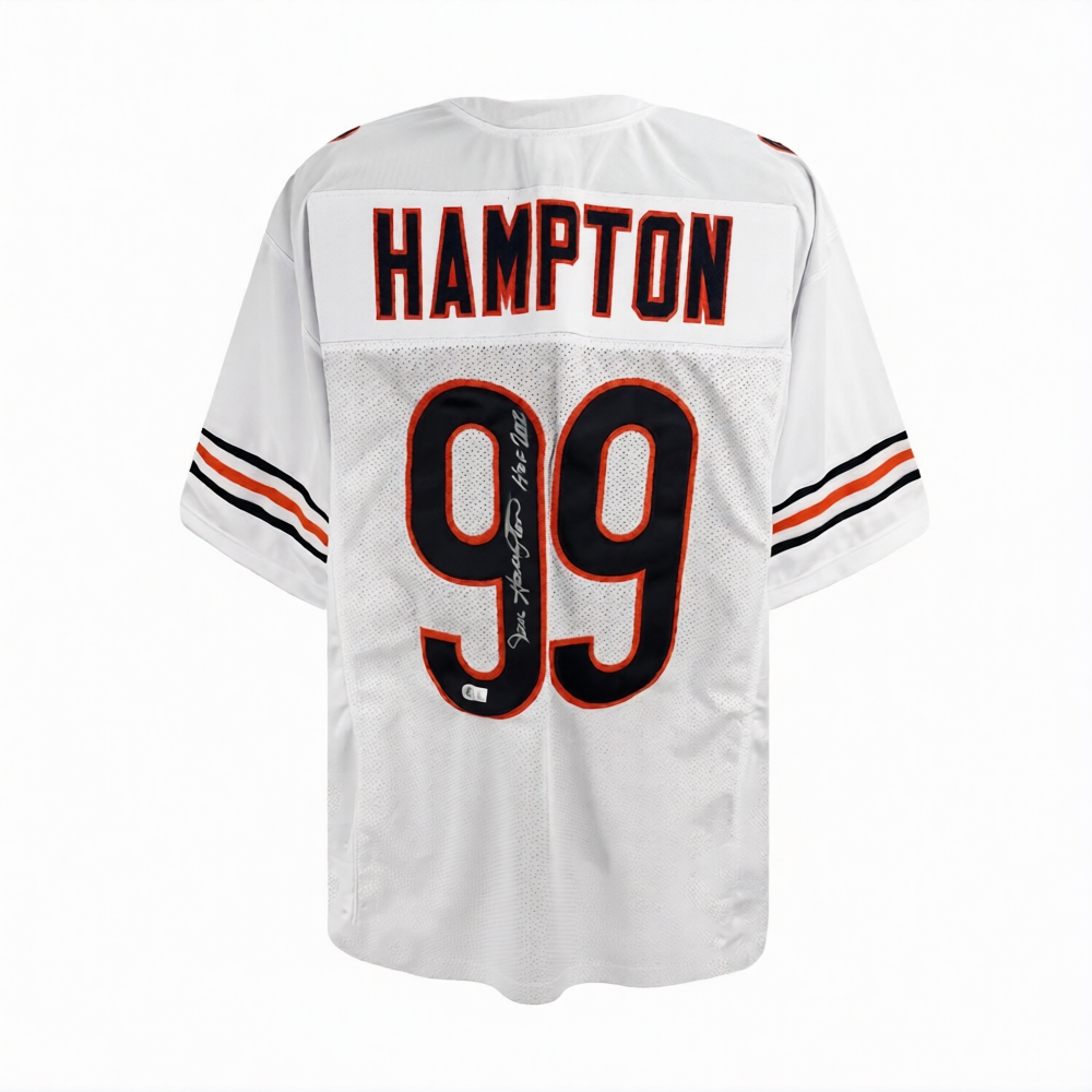 Dan Hampton Signed Chicago Bears White Jersey "HOF 2002" BAS Authenticated