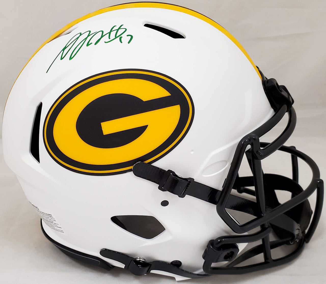 Davante Adams Autographed Green Bay Packers Lunar Eclipse White Full Size Authentic Speed Helmet Beckett BAS