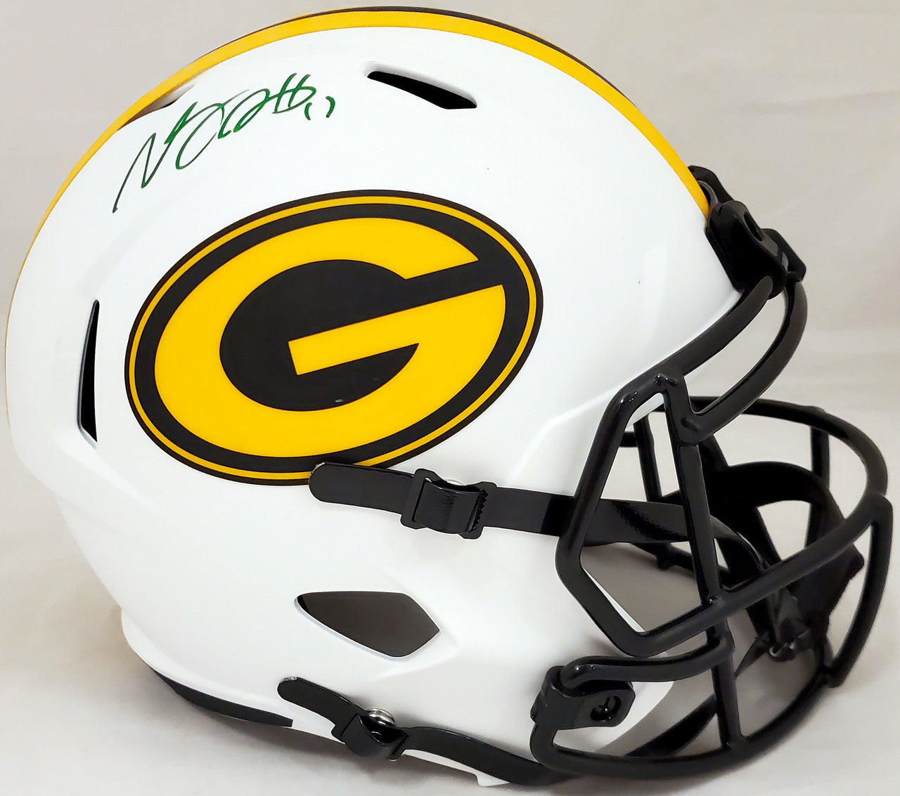 Davante Adams Autographed Green Bay Packers Lunar Eclipse White Full Size Speed Helmet Beckett BAS