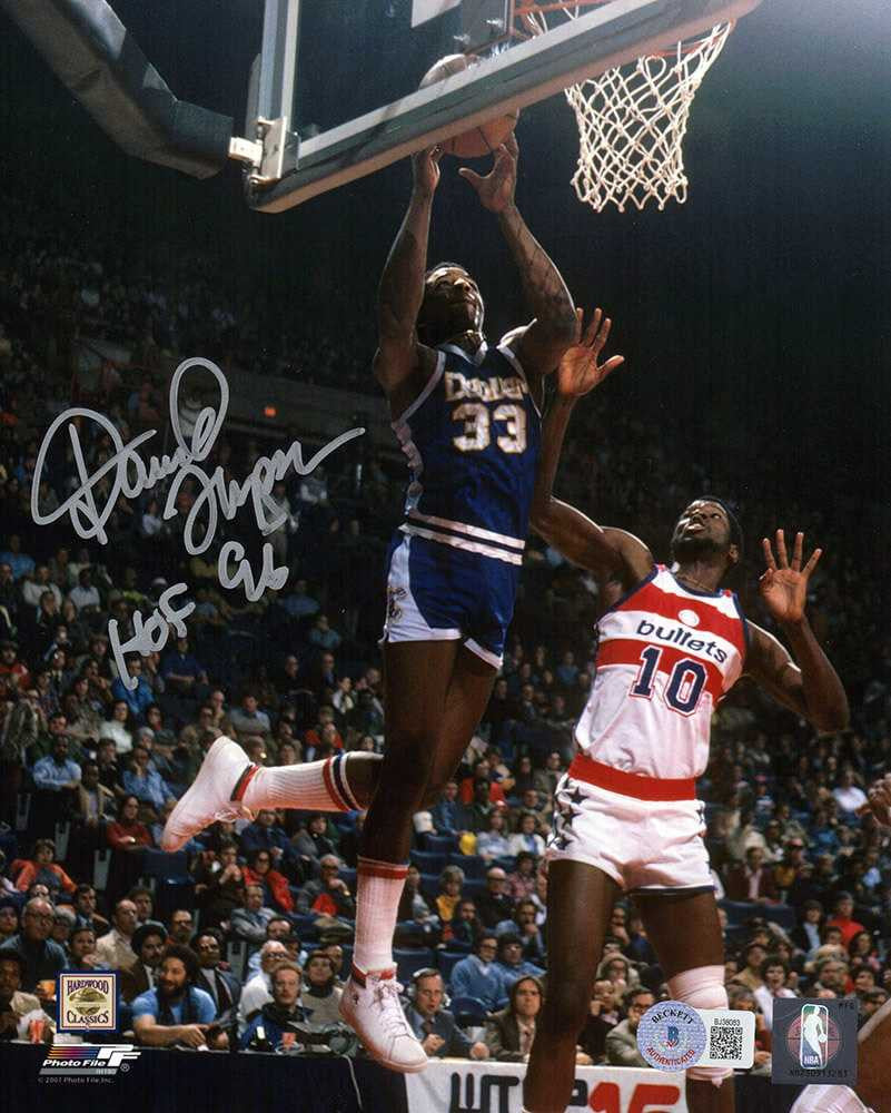 David Thompson Autographed Denver Nuggets Dunk vs Bullets 8x10 Photo w/HOF'96 - (Beckett)
