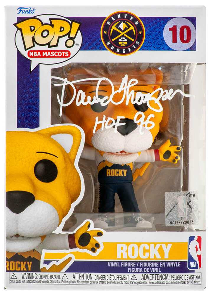 David Thompson Signed Denver Nuggets Rocky NBA Mascot Funko Pop Doll #10 w/HOF'96 - Schwartz Authenticated