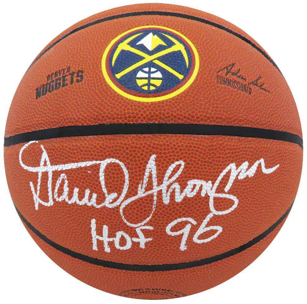 David Thompson Signed Wilson Denver Nuggets Logo NBA Basketball w/HOF'96 - Schwartz Authenticated