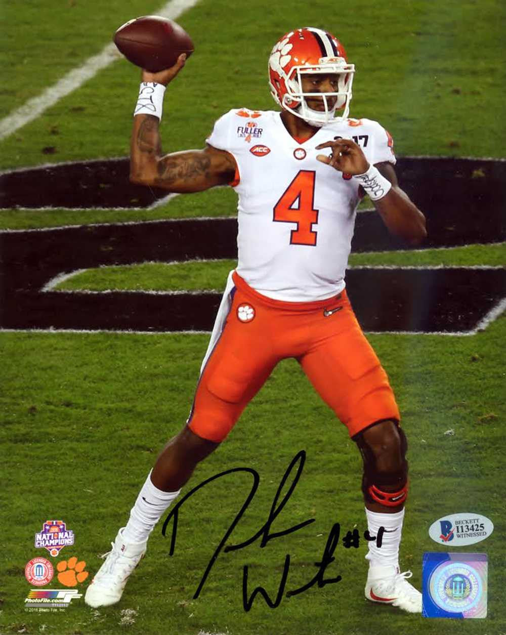 DeShaun Watson Autographed 8x10 Photo Clemson Tigers BAS