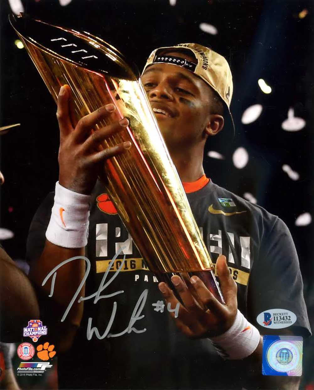 DeShaun Watson Autographed 8x10 Photo Clemson Tigers Holding Trophy BAS