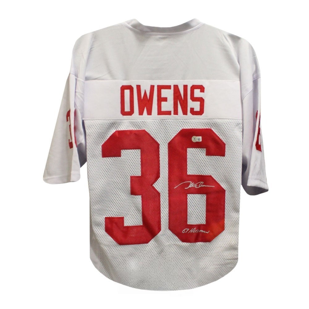 Steve Owens Autographed Oklahoma Sooners White Custom Football Jersey “Heisman 69” – Beckett BAS