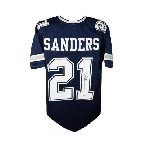 Deion Sanders Autographed Dallas Cowboys Navy Custom Jersey – Beckett BAS Witness
