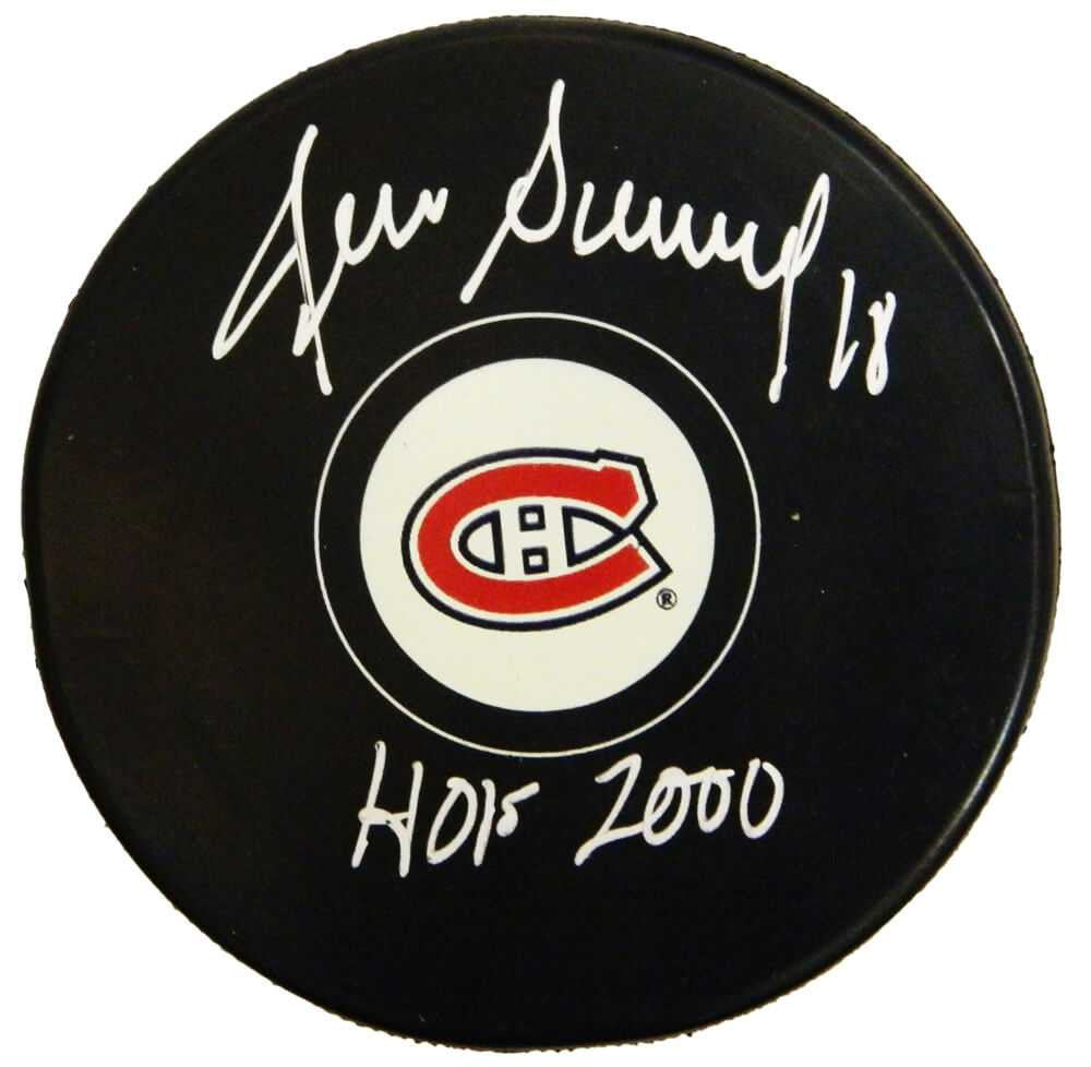 Denis Savard Signed Montreal Canadians Team Logo Hockey Puck w/HOF 2000 - Schwartz Authenticated