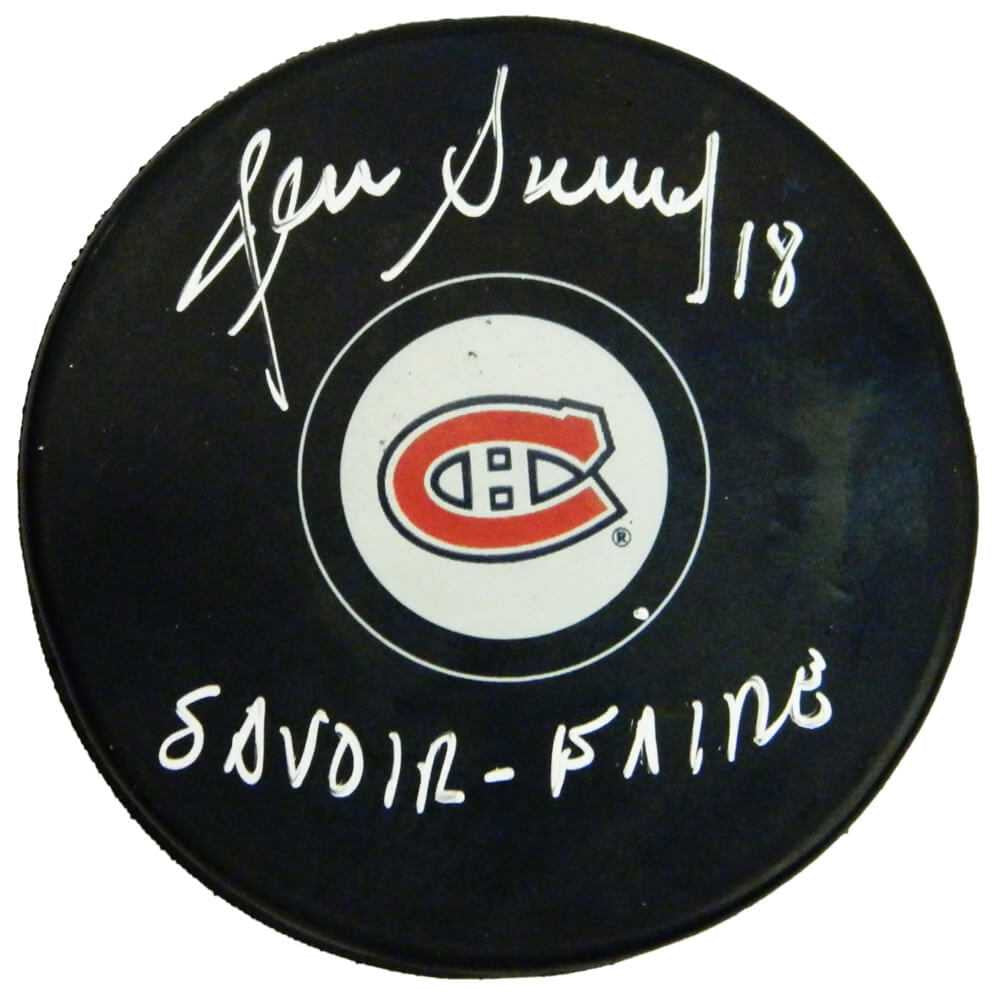 Denis Savard Signed Montreal Canadiens Logo Hockey Puck w/Savoir Faire - Schwartz Authenticated