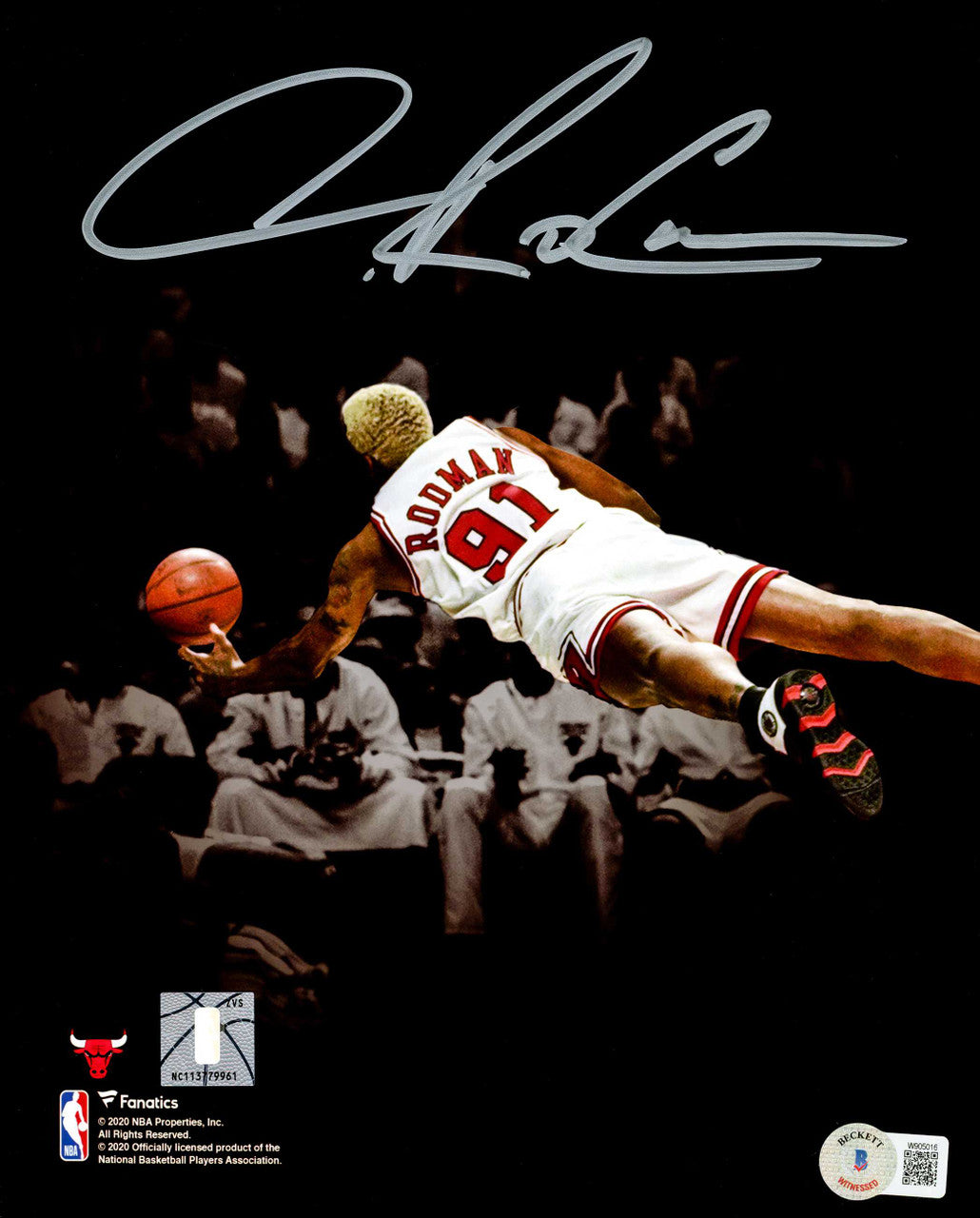 Dennis Rodman Autographed 8X10 Photo Chicago Bulls Beckett BAS Witness