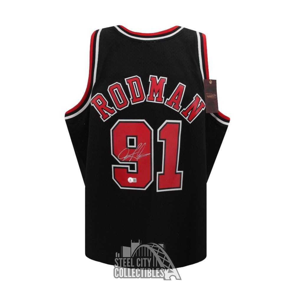 Dennis Rodman Autographed Chicago Black Mitchell & Ness Basketball Jersey - BAS (XL)