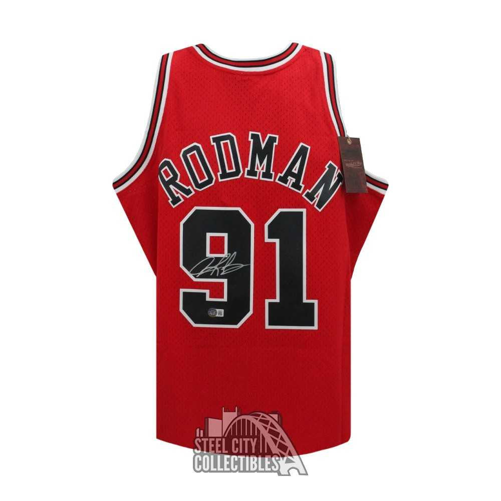 Dennis Rodman Autographed Chicago Red Mitchell & Ness Basketball Jersey - BAS (L)