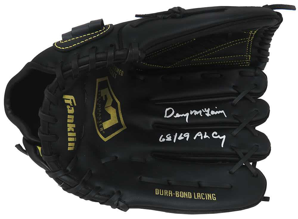 Denny McLain Signed Franklin Black Baseball Fielders Glove w/68, 69 AL CY - Schwartz Authenticated