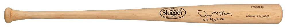 Denny McLain Signed Louisville Slugger Pro Stock Blonde Baseball Bat w/68 AL Cy, MVP