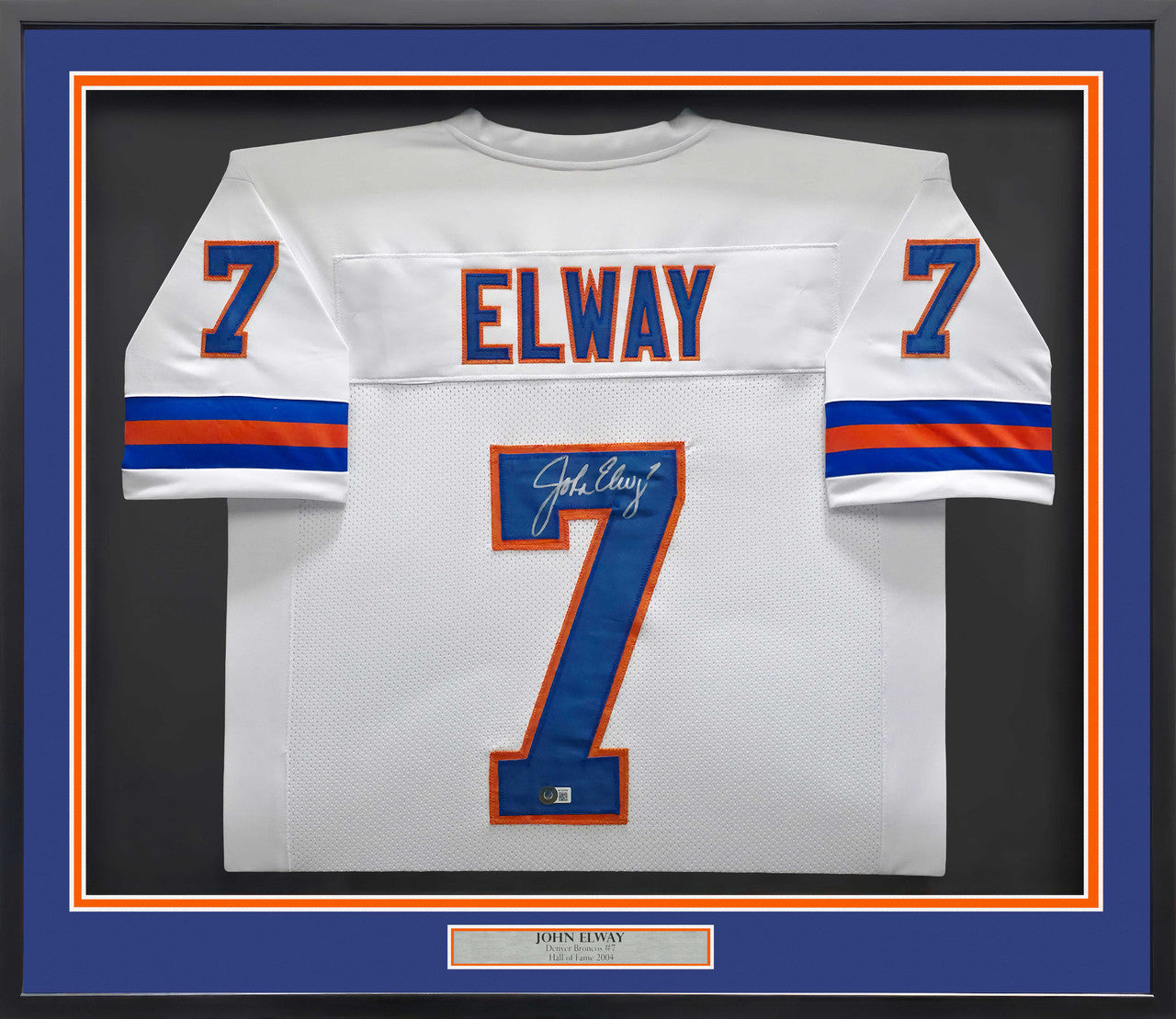 Denver Broncos John Elway Autographed Framed White Jersey – Beckett BAS Witness