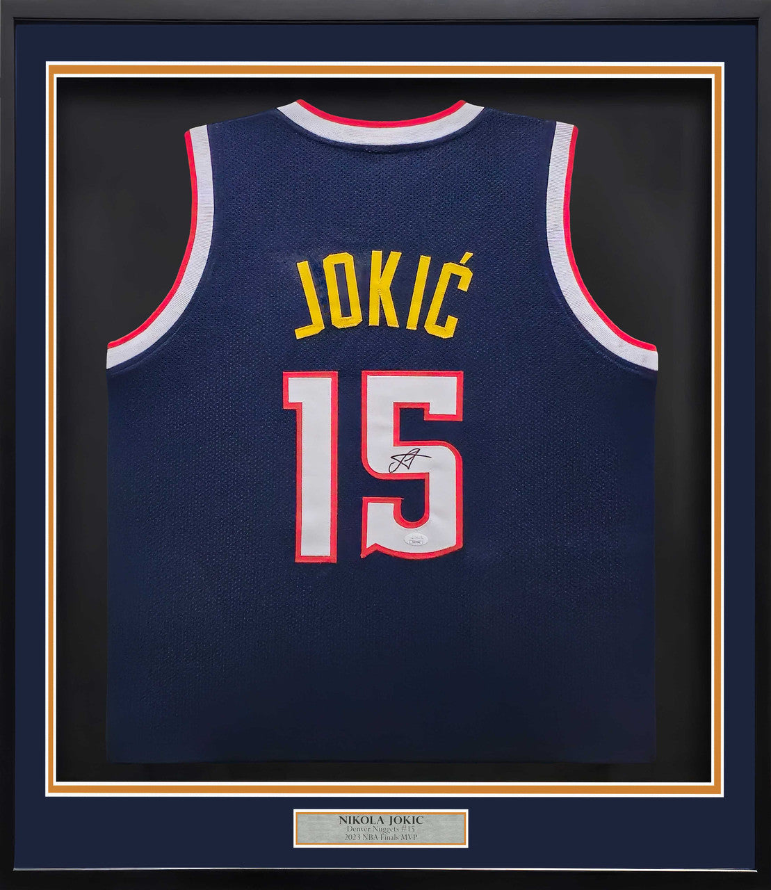 Denver Nuggets Nikola Jokic Autographed Framed Blue Jersey JSA