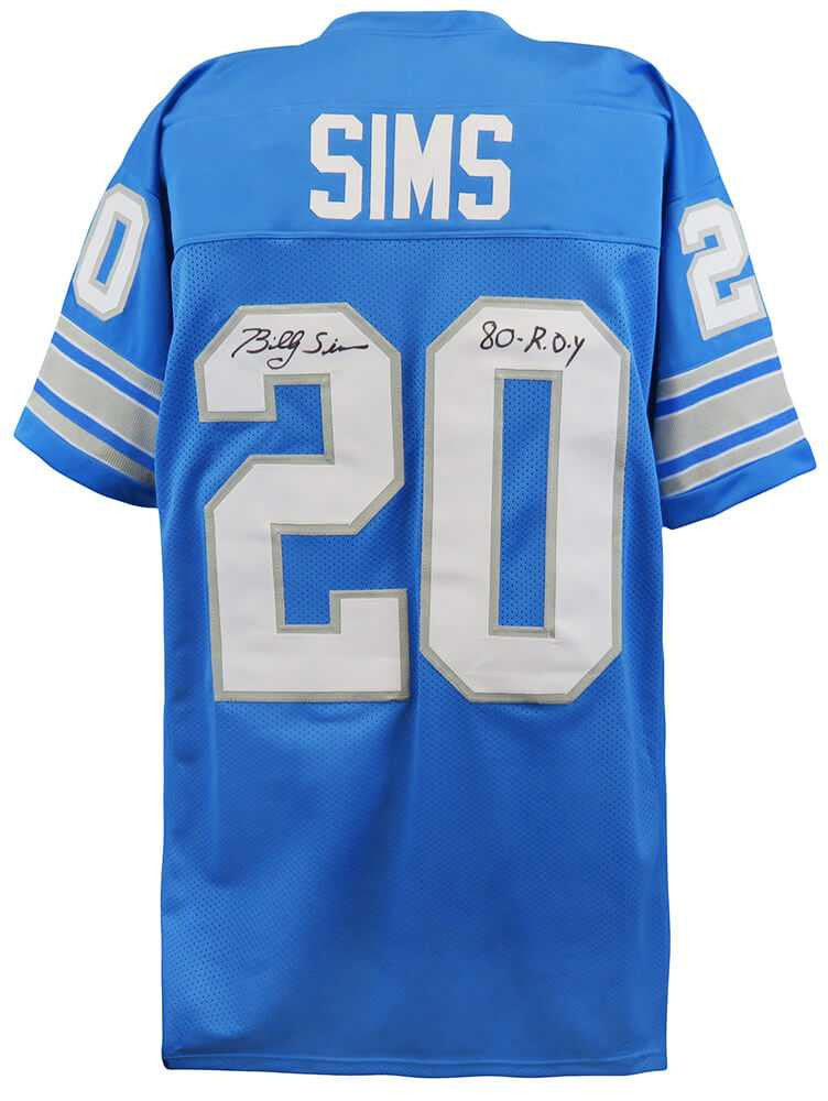 Detroit Lions Billy Sims Autographed Blue Jersey with “80 ROY” Inscription – Schwartz Authenticated