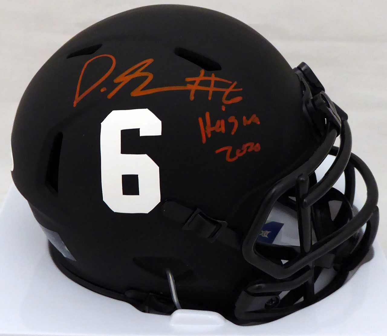 Devonta Smith Autographed Alabama Crimson Tide Eclipse Black Speed Mini Helmet "Heisman 2020" Beckett BAS!