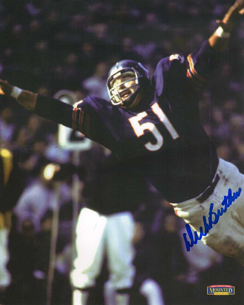 Dick Butkus Signed Chicago Bears Navy Jersey Action Close Up 8x10 Photo