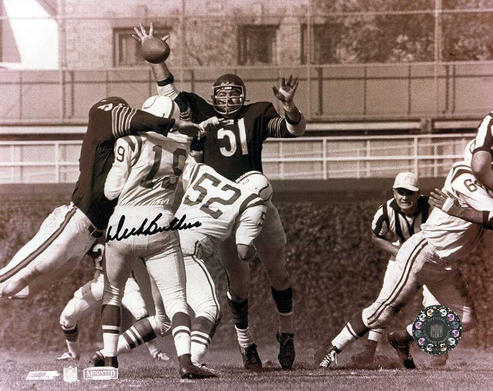 Dick Butkus Signed Chicago Bears vs Colts B&W 8x10 Photo
