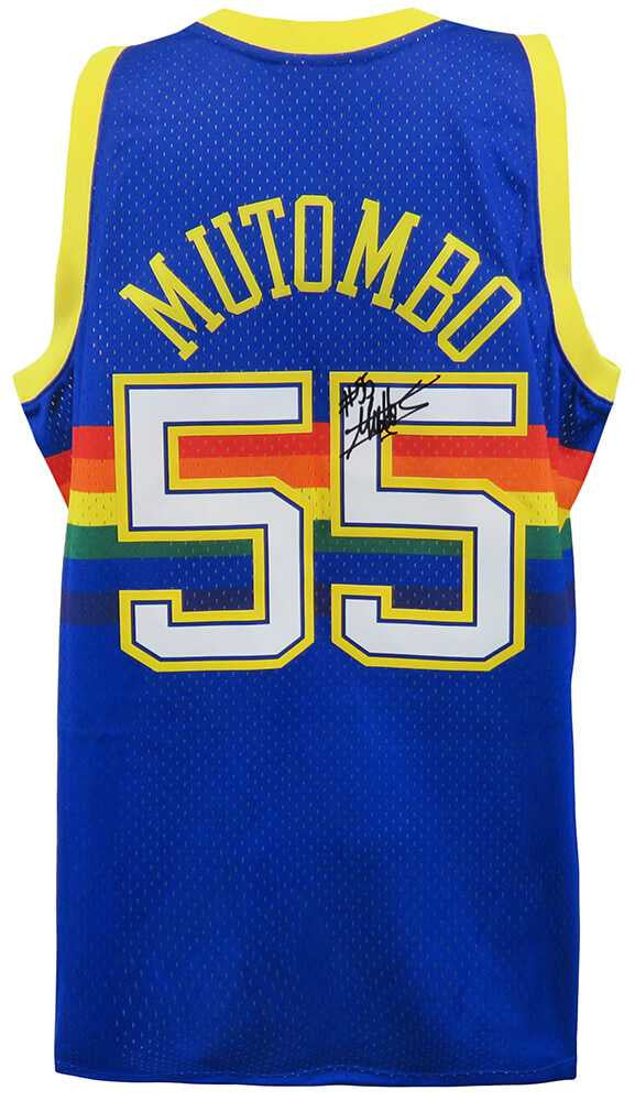 Dikembe Mutombo Signed Denver Nuggets 1991 Throwback Blue M&N NBA Swingman Basketball Road Jersey - Schwartz Authenticated