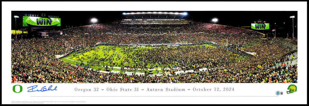 Dillon Gabriel Autographed 13.5x40 Panoramic Photo Oregon Ducks Win vs. Ohio State Beckett BAS Witness