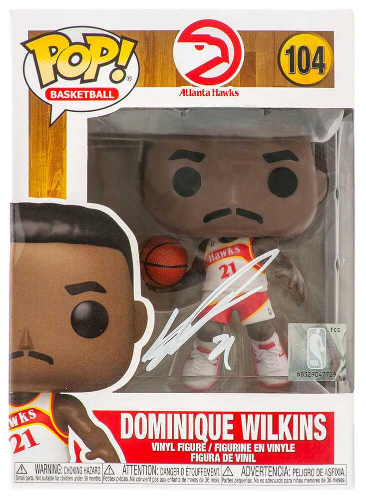 Dominique Wilkins Signed Hawks NBA Funko Pop Doll #104 - Schwartz Authenticated