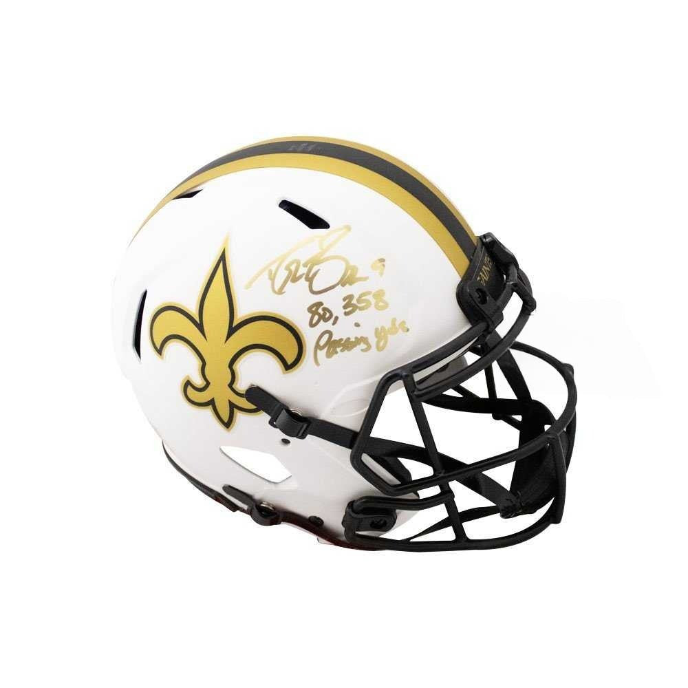 Drew Brees Signed Saints Lunar Eclipse Helmet “80,358 Yds” – BAS COA