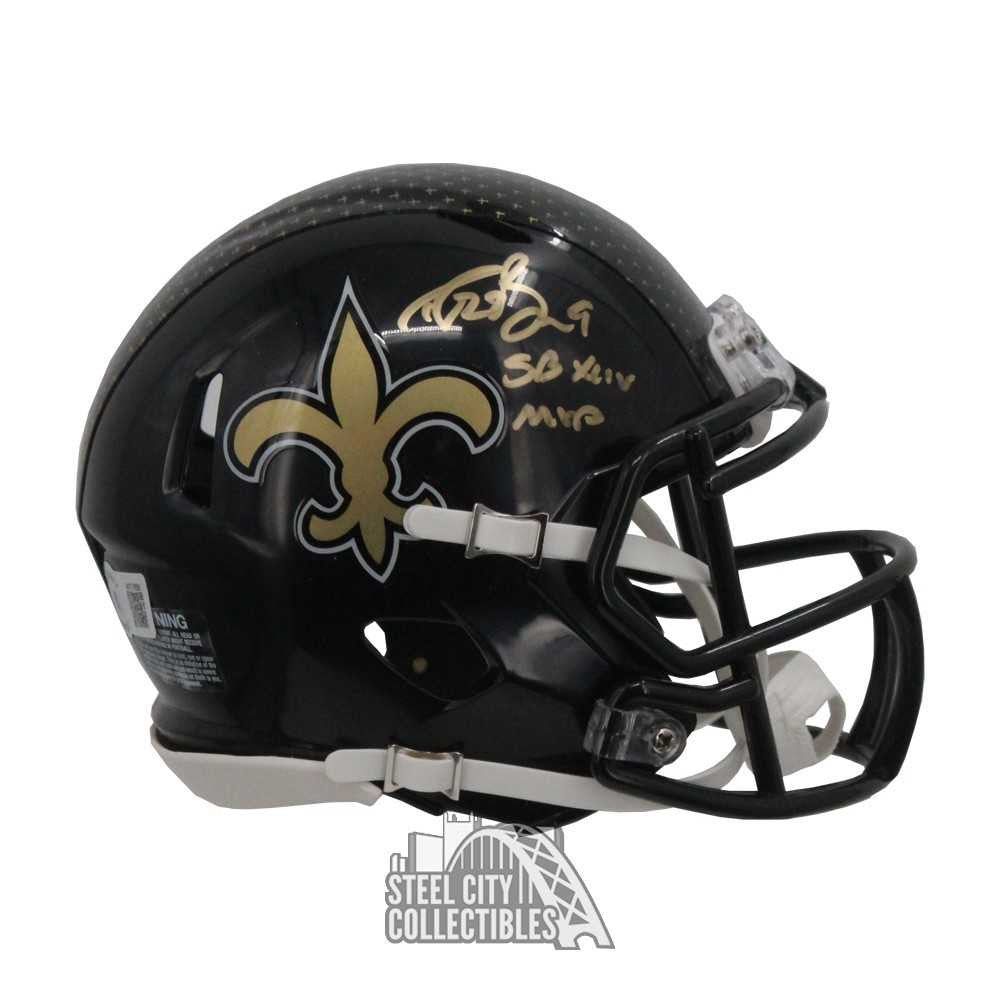 Drew Brees Autographed New Orleans Alternate SB XLIV MVP Mini Football Helmet - BAS