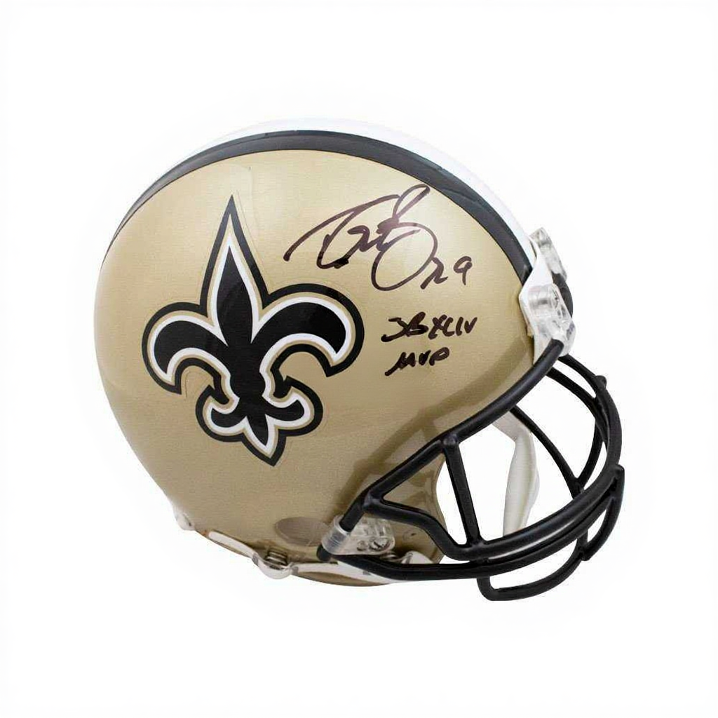 Drew Brees Signed Saints Full-Size Authentic Helmet – SB XLIV MVP Inscription – BAS COA