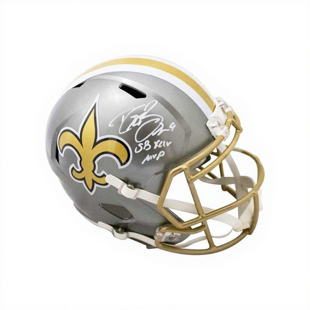 Drew Brees “SB XLIV MVP” Signed New Orleans Saints Flash Full-Size Helmet – Beckett BAS Certified