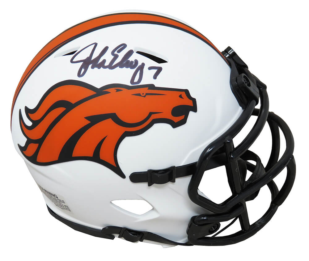 John Elway Signed Denver Broncos Lunar Eclipse White Matte Riddell Speed Mini Helmet